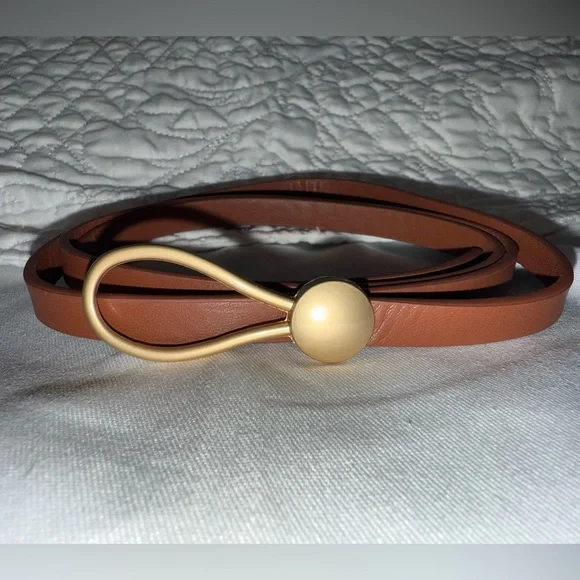 Women's Gold Alloy Buckle Faux Leather Waistband Self-tied Exquisite Slim Belt - Picture 3 of 4